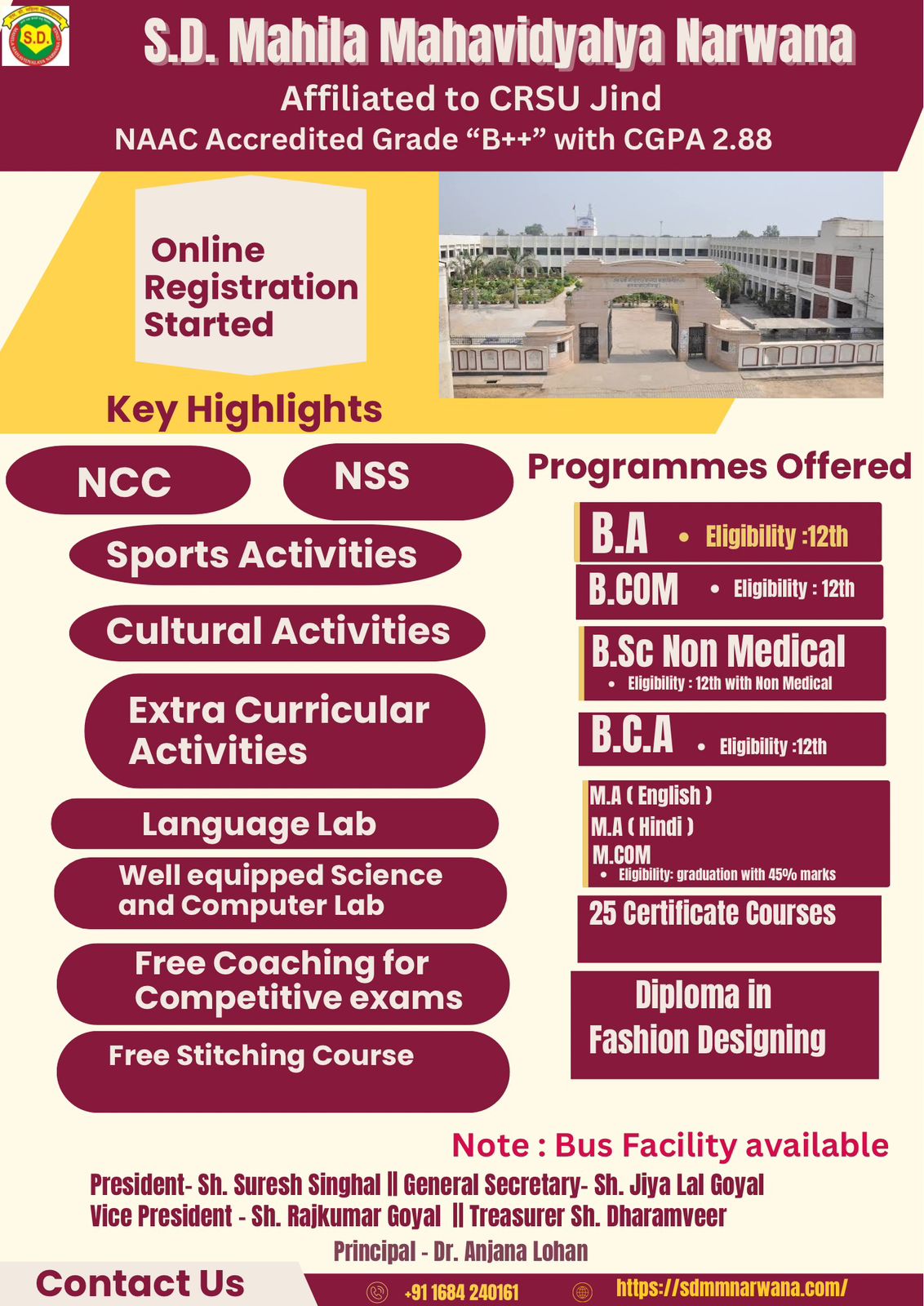 Registration open for UG classes.